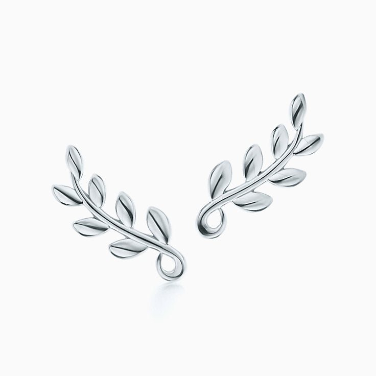 Olive Leaf Climber Earrings in Sterling Silver